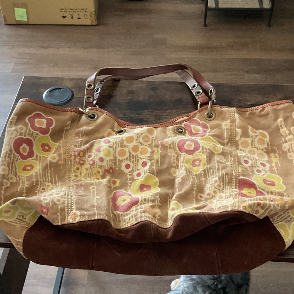 Lucky Brand Tan and Brown Floral Tote